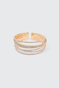 Ardene Multi Row Rhinestone Bracelet in Gold