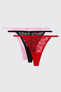 Ardene 3-Pack Lace String Panties | Size | Elastane/Polyamide