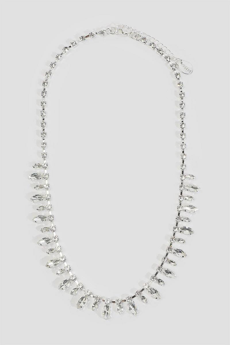 Ardene Rhinestone Jeweled Necklace in Silver