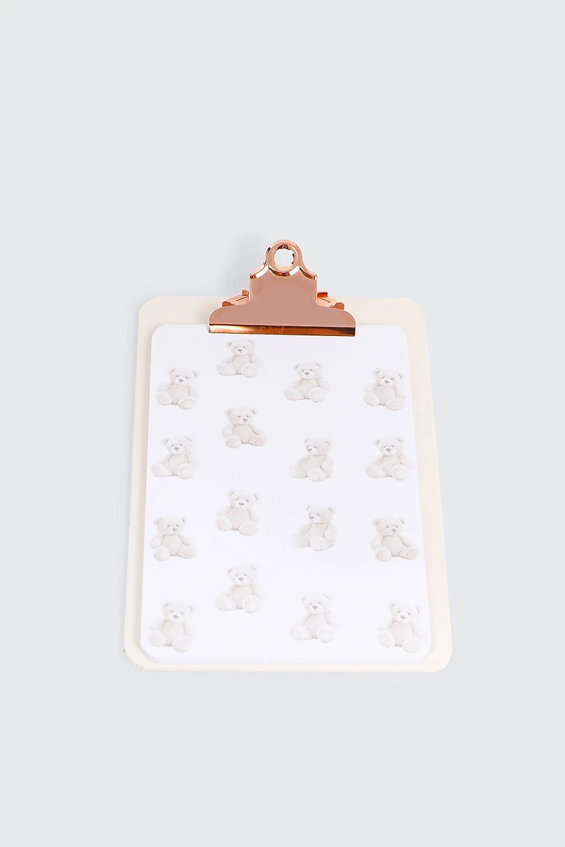 Ardene Teddy Bear Print Clipboard & Notepad in White