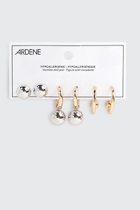 3 paires d'anneaux à breloque sphère