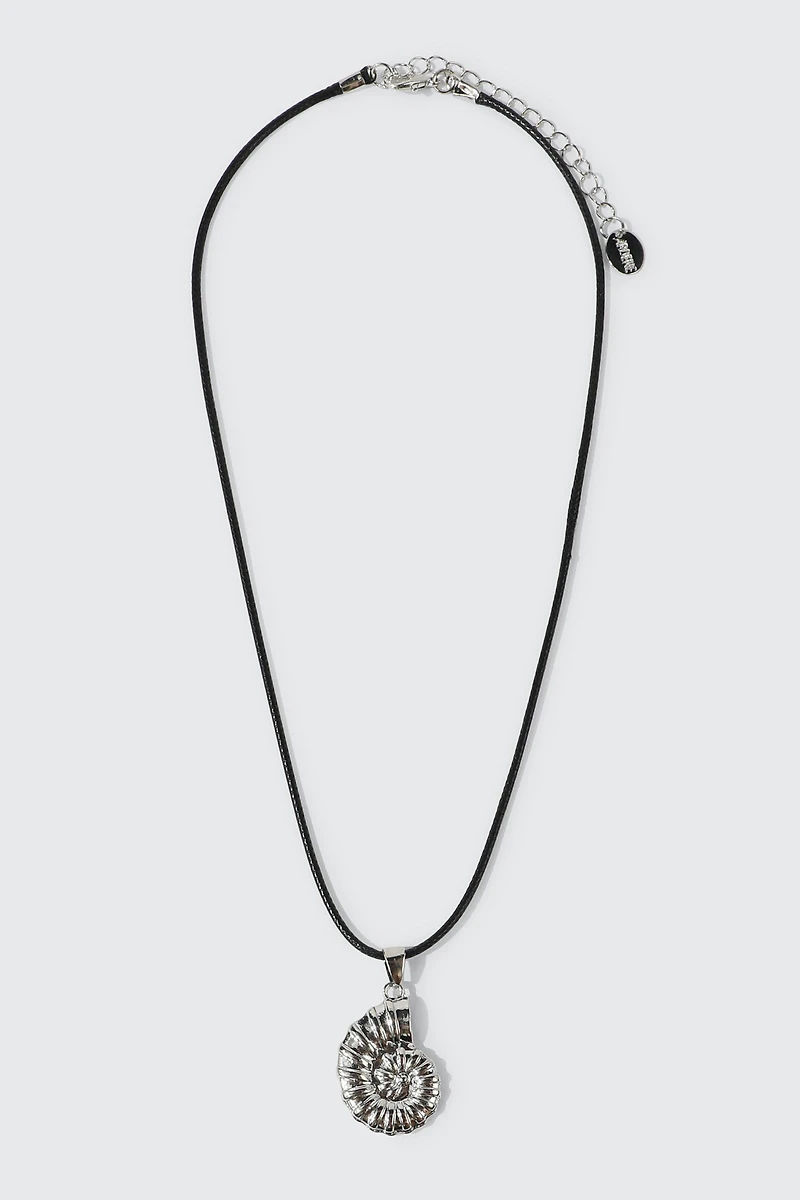 Ardene Cord Necklace with Snail Pendant in Silver