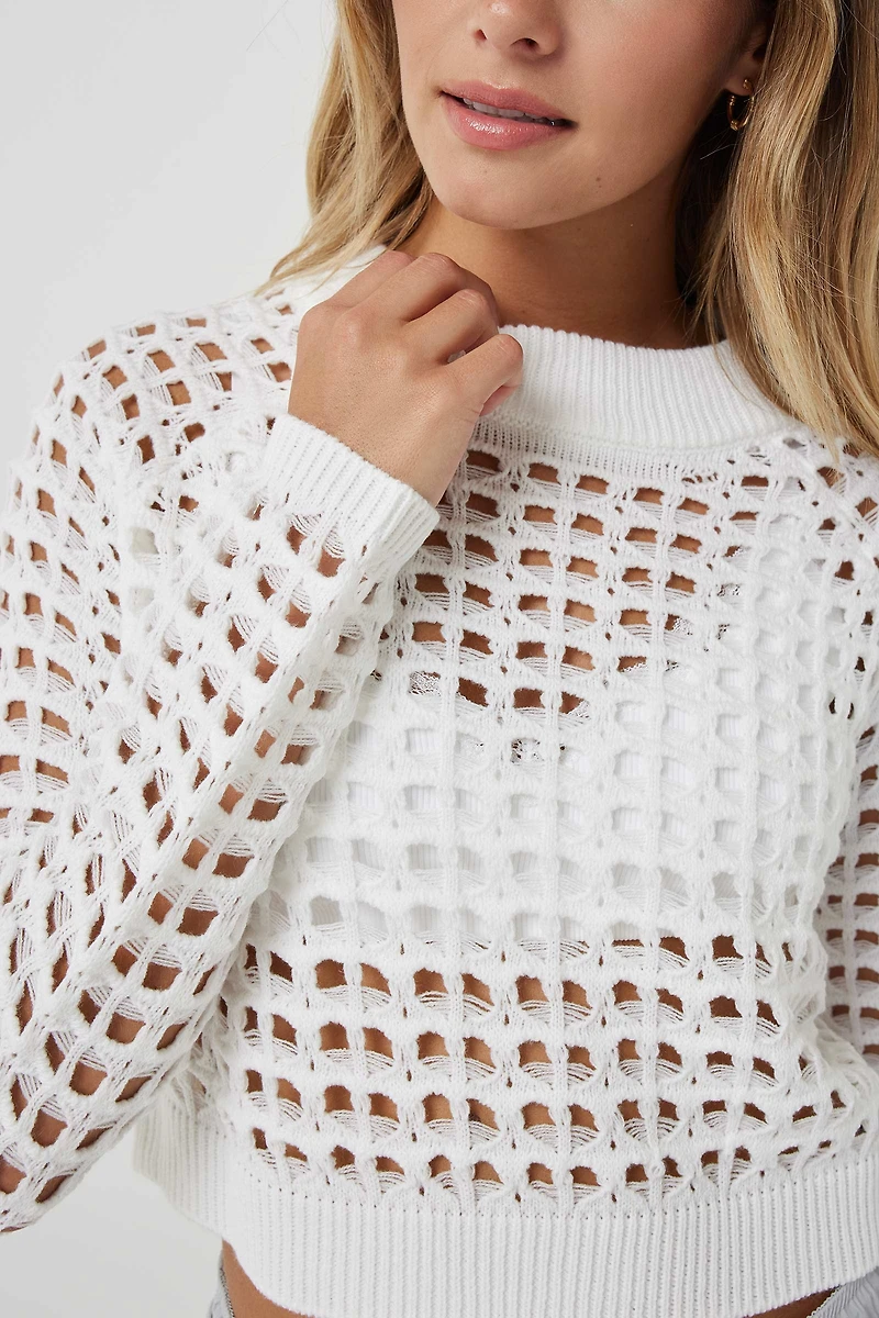 Pull raglan court à maille ouverte