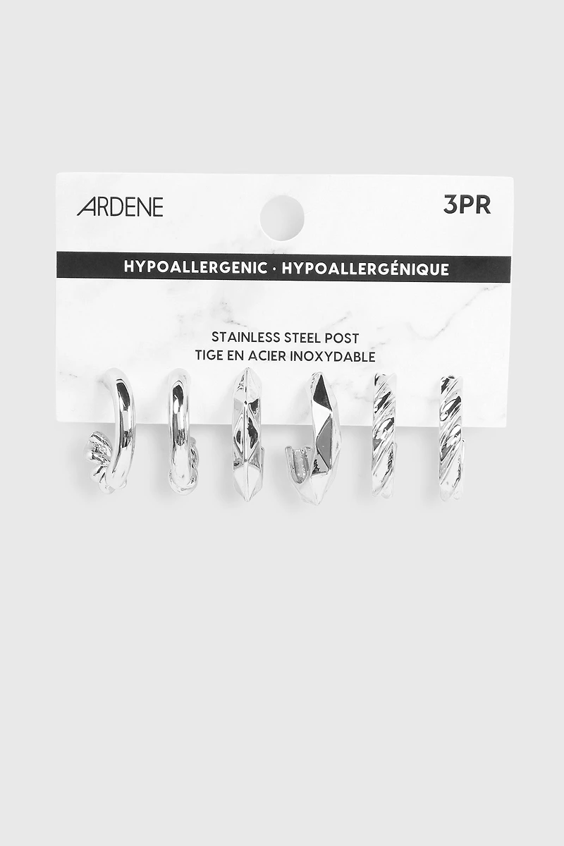 3 paires d'anneaux de styles variés