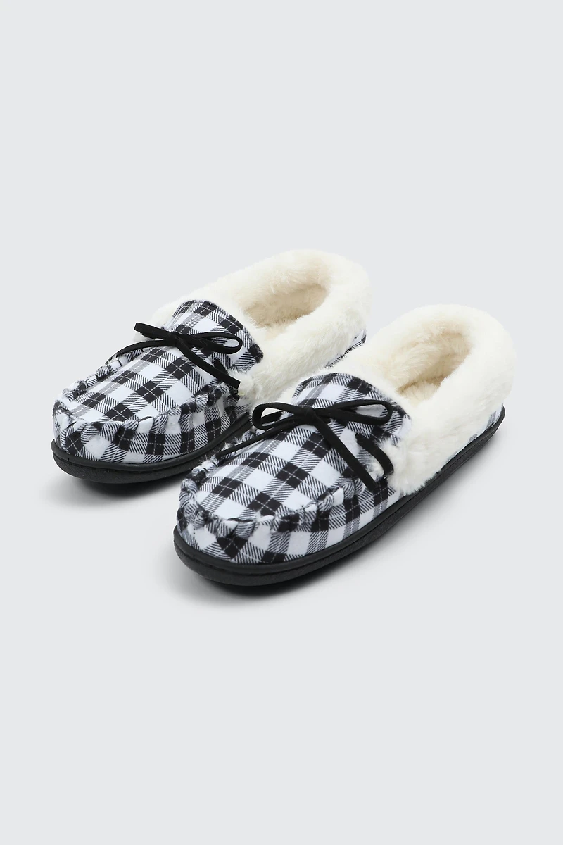 Pantoufles mocassins à carreaux