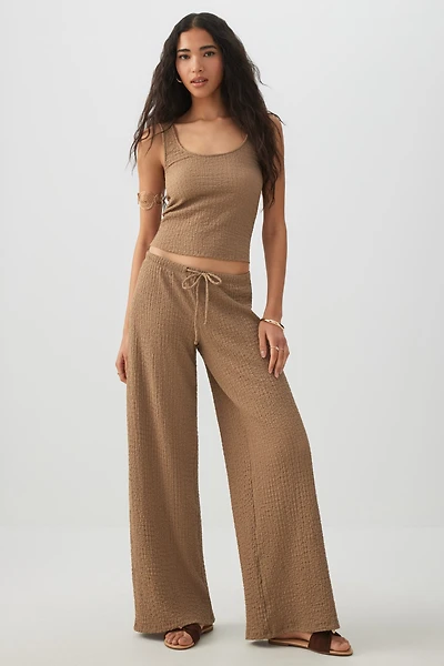 Ardene Textured Flowy Pants in Beige | Size | Polyester/Elastane