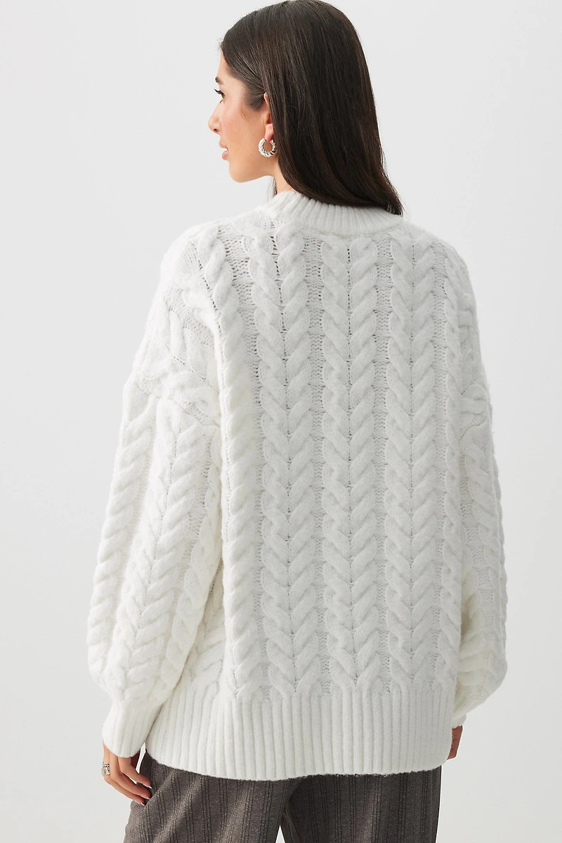 Chandail ample à col rond en tricot torsad