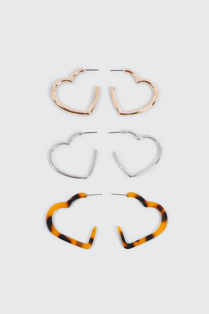 Ardene 3-Pack Heart Hoop Earrings | Stainless Steel