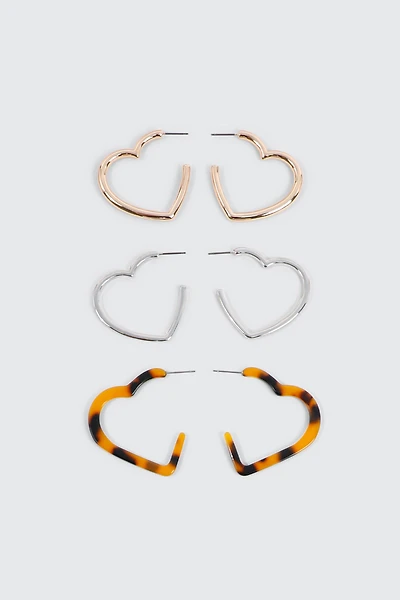 Ardene 3-Pack Heart Hoop Earrings | Stainless Steel