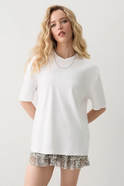 Ardene Solid Crew Neck T-Shirt in White | Size | 100% Cotton