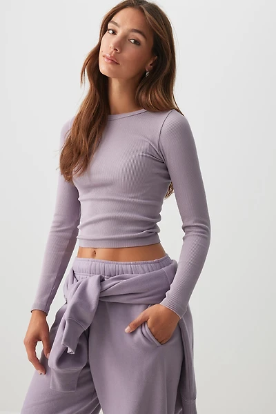 Ardene Seamless Crop Long Sleeve T-Shirt in Lavender | Size | Polyester/Nylon/Elastane | Eco-Conscious