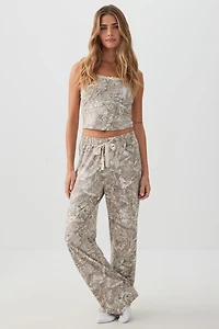 Ardene HUSHKNIT Camouflage Loose PJ Pants in Beige | Size | Polyester/Spandex | Eco-Conscious