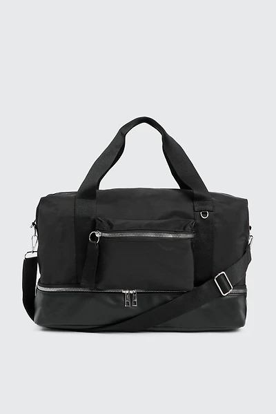 Ardene Nylon Gym Bag in Black | 100% Recycled Polyester/Faux Leather | Eco-Conscious
