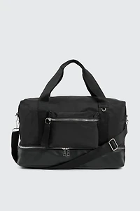 Ardene Nylon Gym Bag in Black | 100% Recycled Polyester/Faux Leather | Eco-Conscious