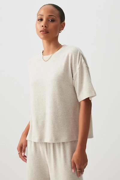 Ardene Brushed Knit Boxy T-Shirt in Beige | Size | Polyester/Rayon/Elastane
