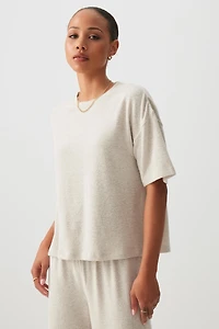 Ardene Brushed Knit Boxy T-Shirt in Beige | Size | Polyester/Rayon/Elastane