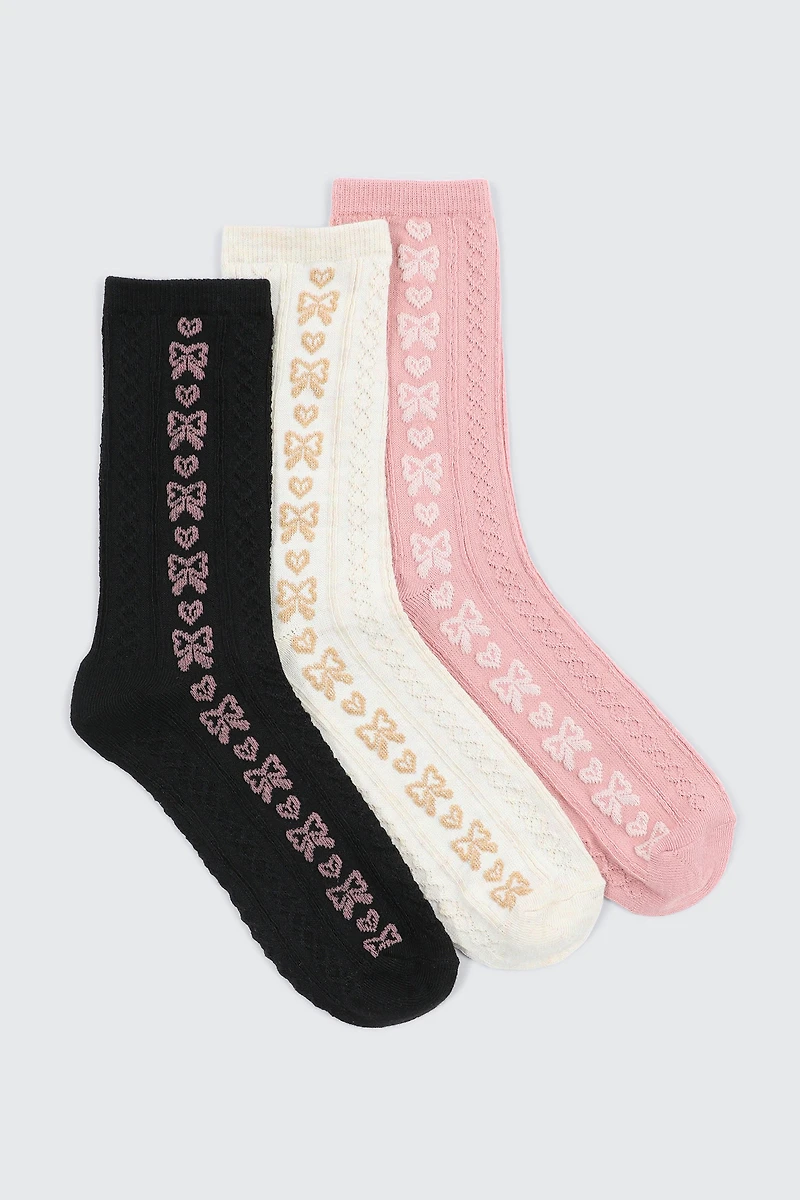 Ardene 3-Pack Bow Crew Socks | Polyester/Spandex