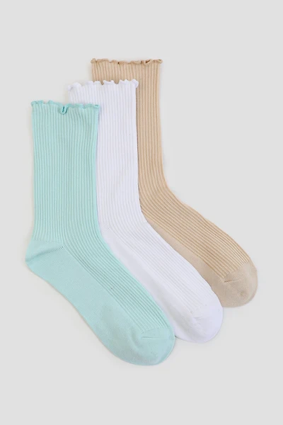 Ardene 3-Pack Lettuce Edge Crew Socks | Polyester/Spandex