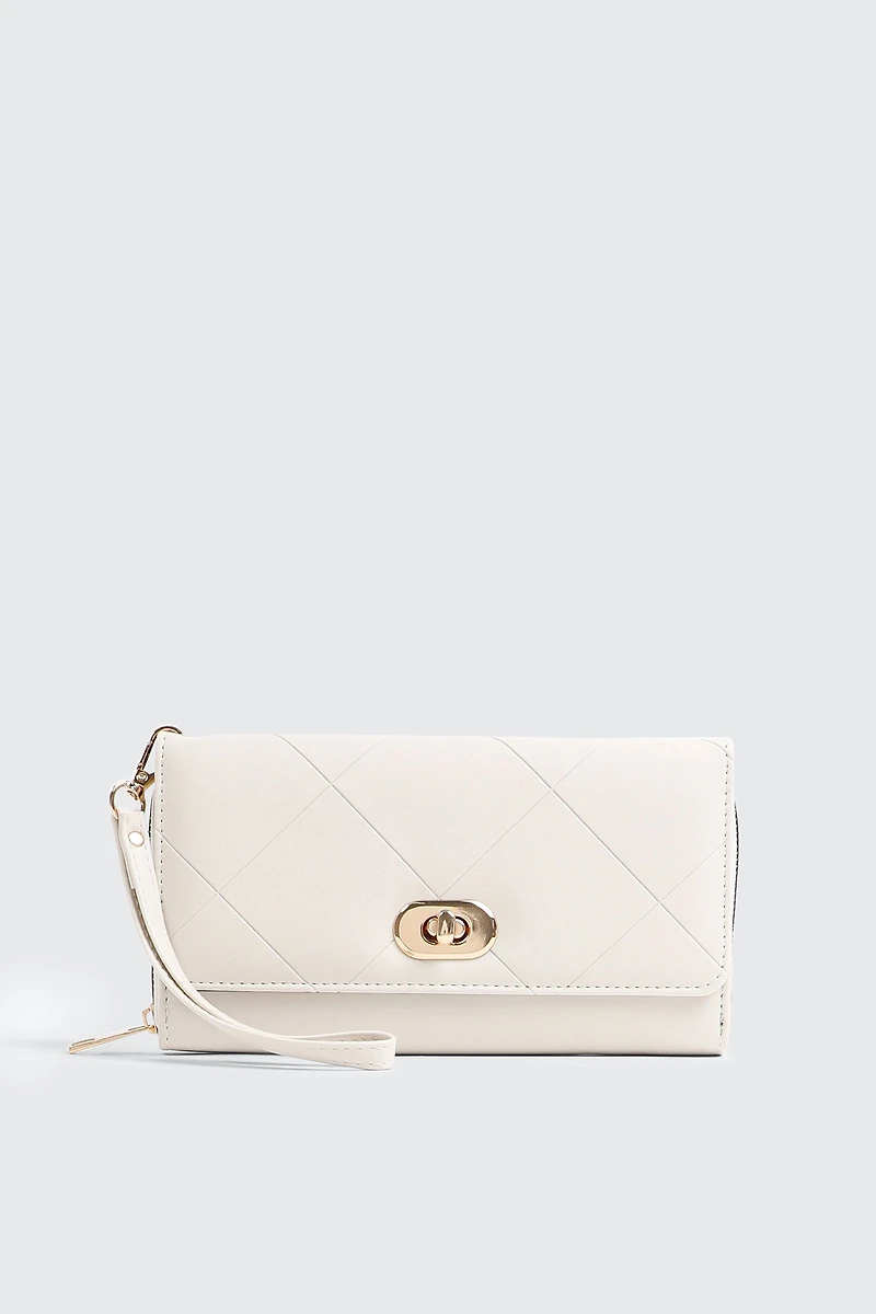 Ardene Turn Lock Wallet in Off-White | Faux Leather/Polyester