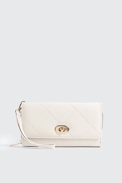 Ardene Turn Lock Wallet in Off-White | Faux Leather/Polyester