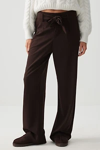 Ardene Wide Leg Tie Waist Pants in Brown | Size | Polyester/Spandex