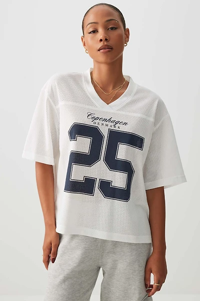 Ardene Short Mesh Football Jersey Shirt in White | Size Medium | Polyester