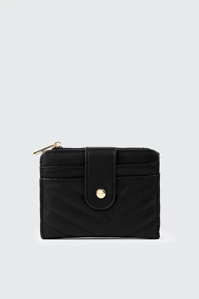 Ardene Chevron Stitched Wallet in Black | 100% Recycled Polyester/Faux Leather | Eco-Conscious