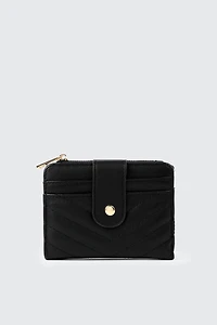 Ardene Chevron Stitched Wallet in Black | 100% Recycled Polyester/Faux Leather | Eco-Conscious