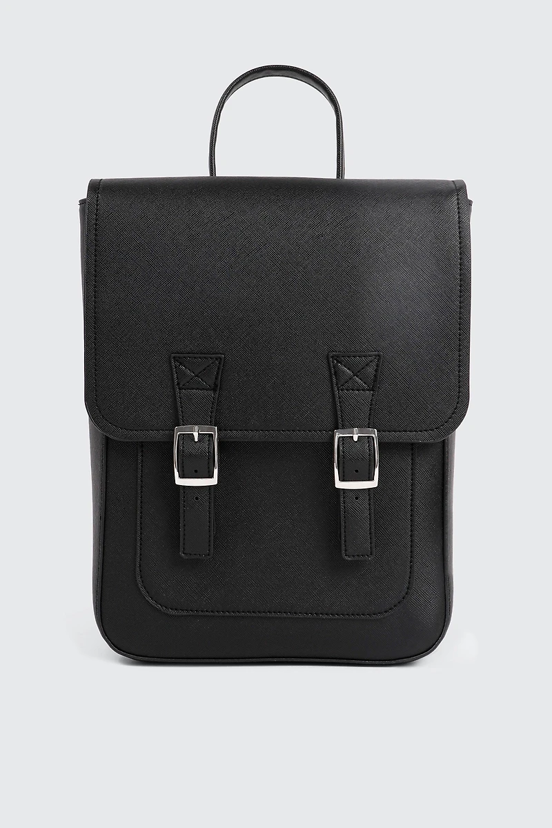 Ardene Kids Faux Leather Flap Backpack in Black