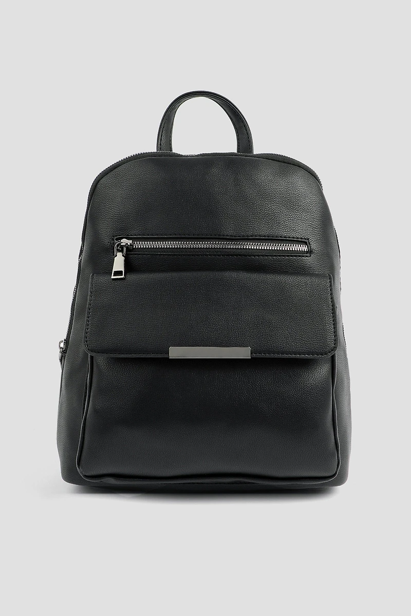 Ardene Faux Leather Backpack in Black | Faux Leather/Polyester