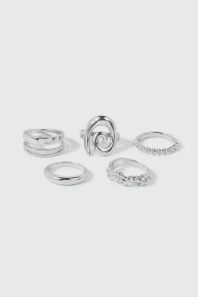 Ardene 5-Pack Assorted Rings in Silver | Size Small