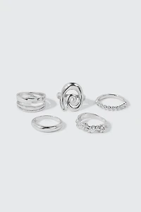 Ardene 5-Pack Assorted Rings in Silver | Size Small