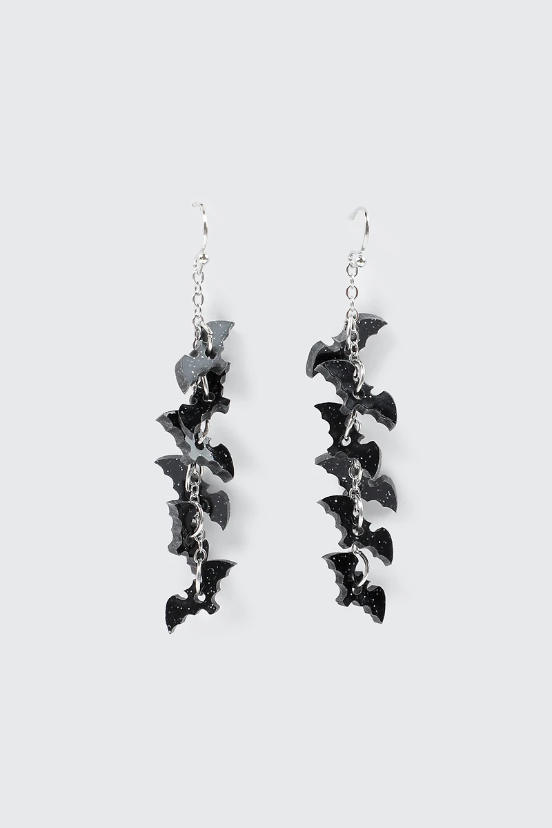 Ardene Bat Dangle Earrings in Black | Stainless Steel