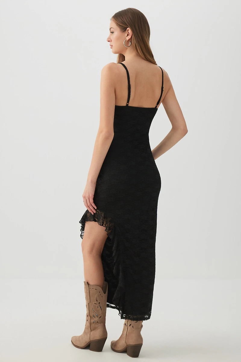 Robe maxi en dentelle à fente haute