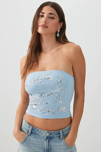 Ardene Sequin Beaded Tube Top in Light Blue | Size | Polyester/Spandex