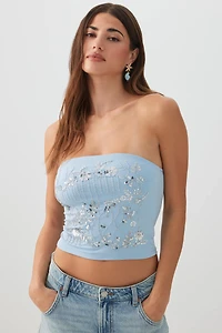 Ardene Sequin Beaded Tube Top in Light Blue | Size | Polyester/Spandex