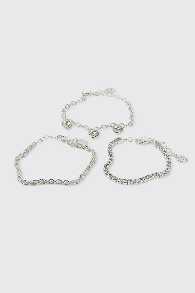 Ardene 3-Pack Bracelets with Heart Charms in Silver