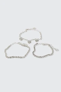 Ardene 3-Pack Bracelets with Heart Charms in Silver
