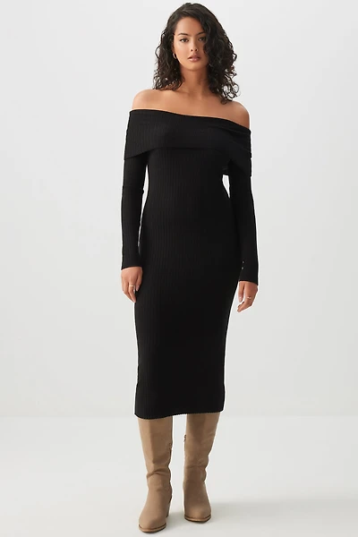 Ardene Off Shoulder Midi Sweater Dress in | Size | Polyester/Elastane/Polyamide