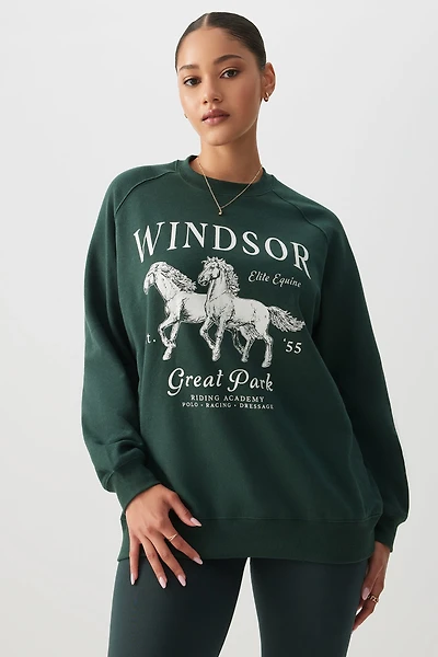 Ardene Destination Crew Neck Sweatshirt in Dark Green | Size | Polyester/Cotton | Fleece-Lined