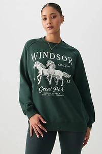 Ardene Destination Crew Neck Sweatshirt in Dark Green | Size | Polyester/Cotton | Fleece-Lined