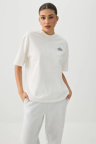 Ardene Oversized Graphic T-Shirt in Oat Milk | Size | Cotton | Eco-Conscious