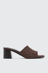 Ardene Soft Square Toe Mule in Brown | Size | Faux Suede