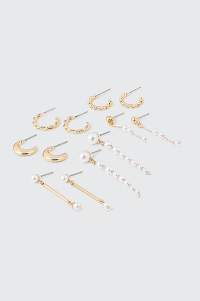 Ardene 6-Pack Pearl Earrings in Gold | Stainless Steel