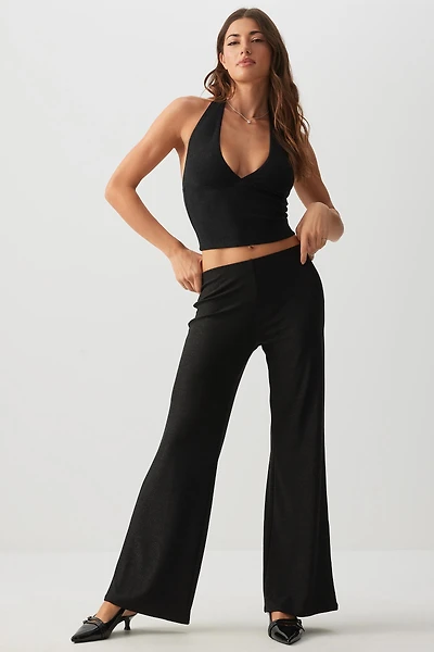 Ardene Shiny Wide Leg Pants in Black | Size | Polyester/Elastane