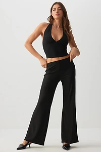 Ardene Shiny Wide Leg Pants in Black | Size | Polyester/Elastane