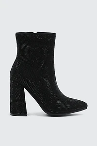 Ardene Rhinestone Ankle Boots in Black | Size | Faux Suede