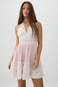 Robe courte licou fleurie