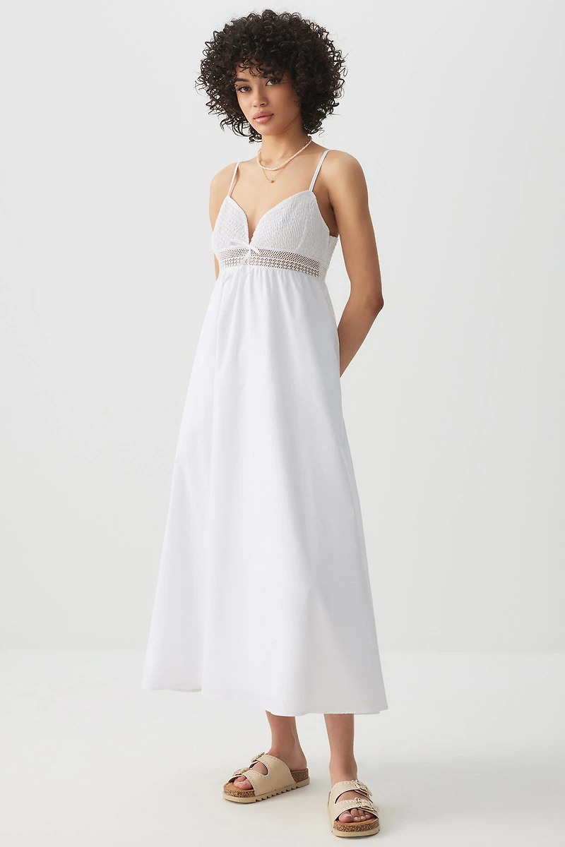 Ardene Smocked Bust Maxi Dress in White | Size | Polyester/Cotton