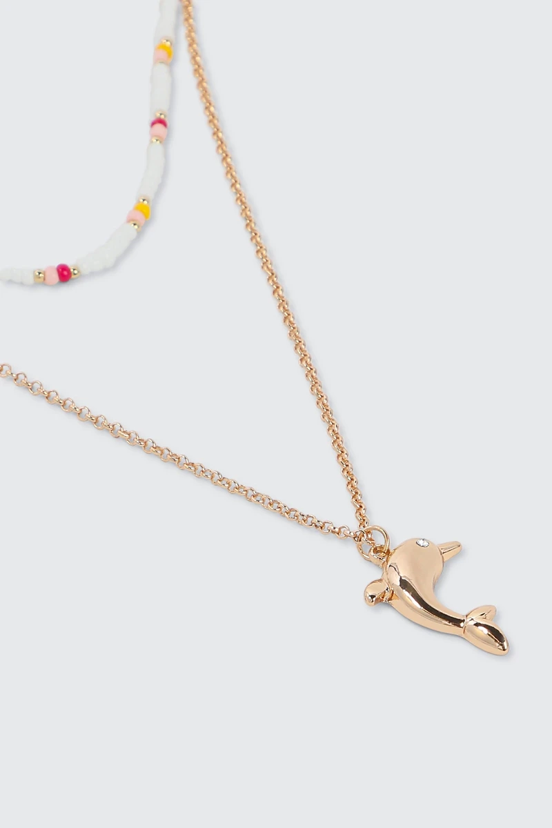 Collier deux rangs à pendentif dauphin